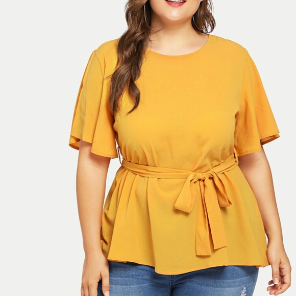 Split Sleeve Tie Waist Blouse - Picture 3 of 4